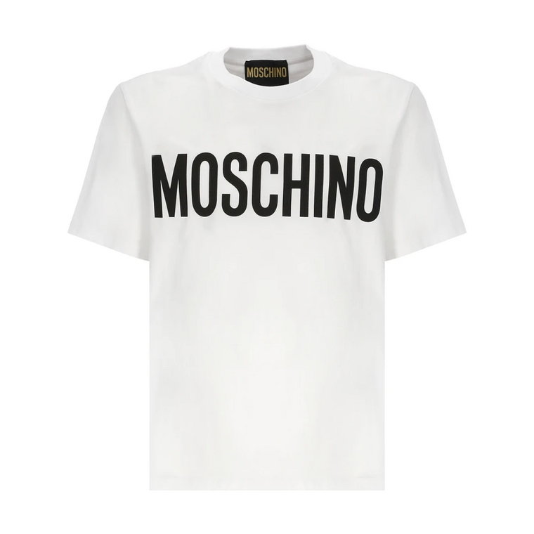 Biała bawełniana koszulka z logo dla mężczyzn Moschino