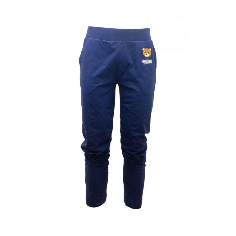Niebieskie Spodnie z Elastycznym Pasem i Detalem Z Logo Moschino