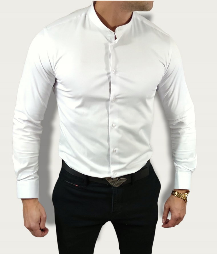 Koszula ze stójką slim fit biała ESP01