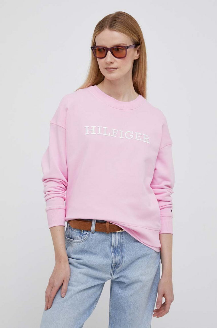 Tommy Hilfiger bluza bawełniana damska kolor różowy z aplikacją