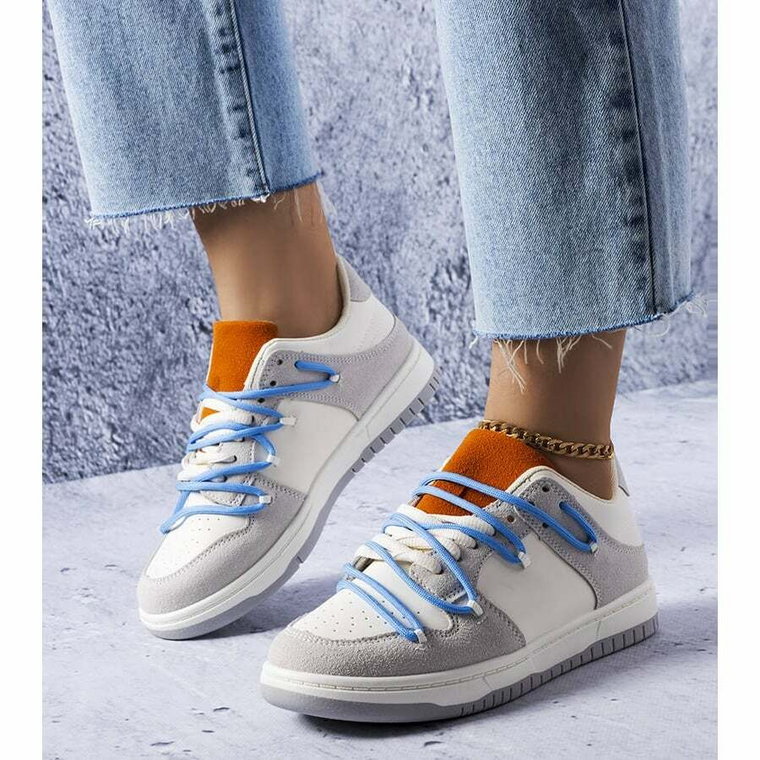Szare sneakersy niebieskie sznurówki Aucoin białe