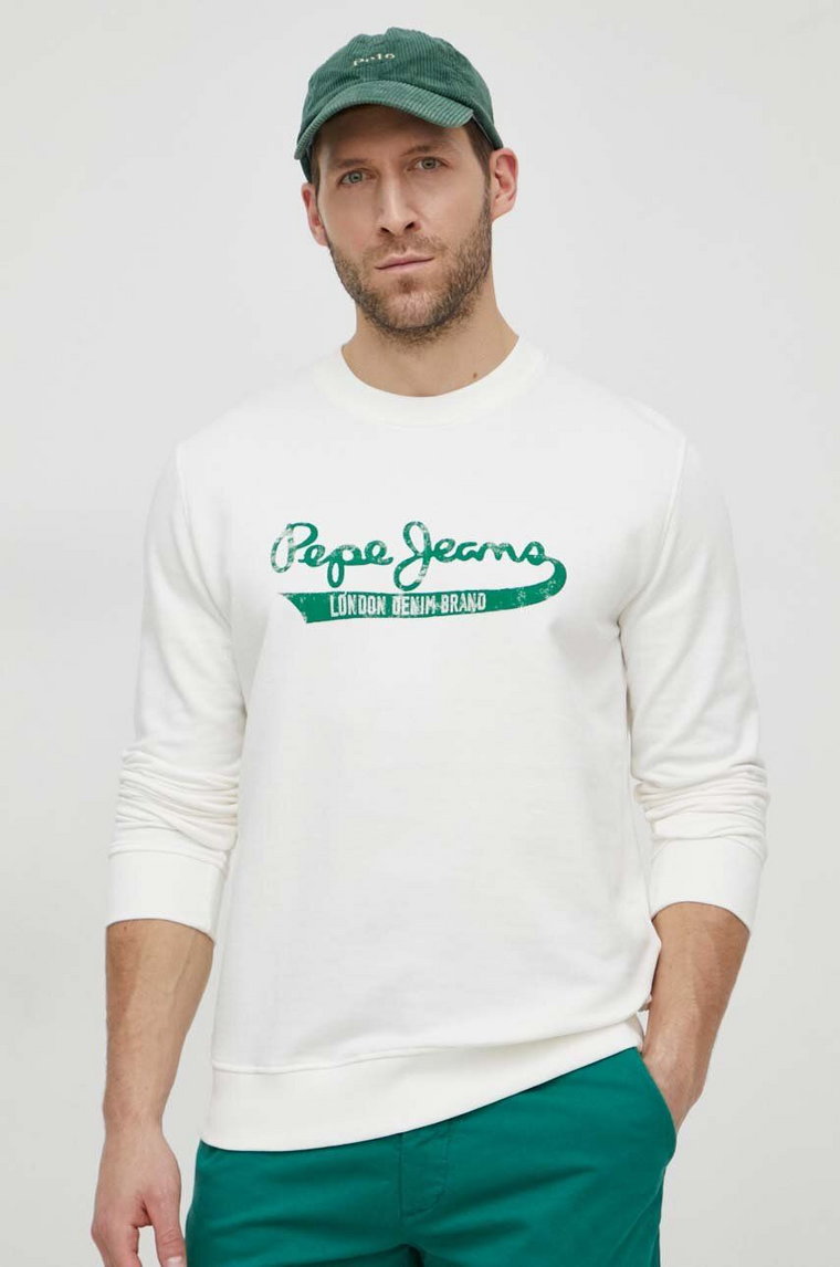 Pepe Jeans bluza bawełniana ROI męska kolor biały z nadrukiem PM582670