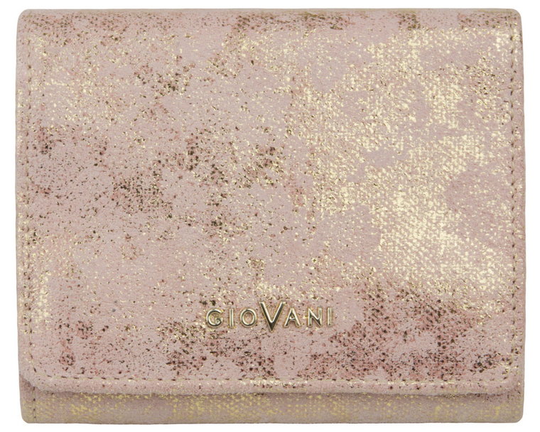 Skórzany mały portfel damski Balbina-Giovani + RFID, pudrowy róż + złoty