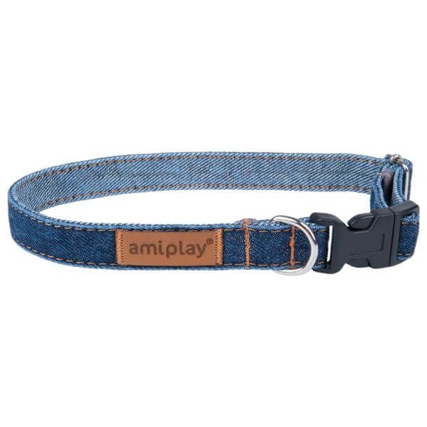 Obroża regulowana dla psa AMIPLAY Denim, granatowa, rozmiar M, 24-40 cm