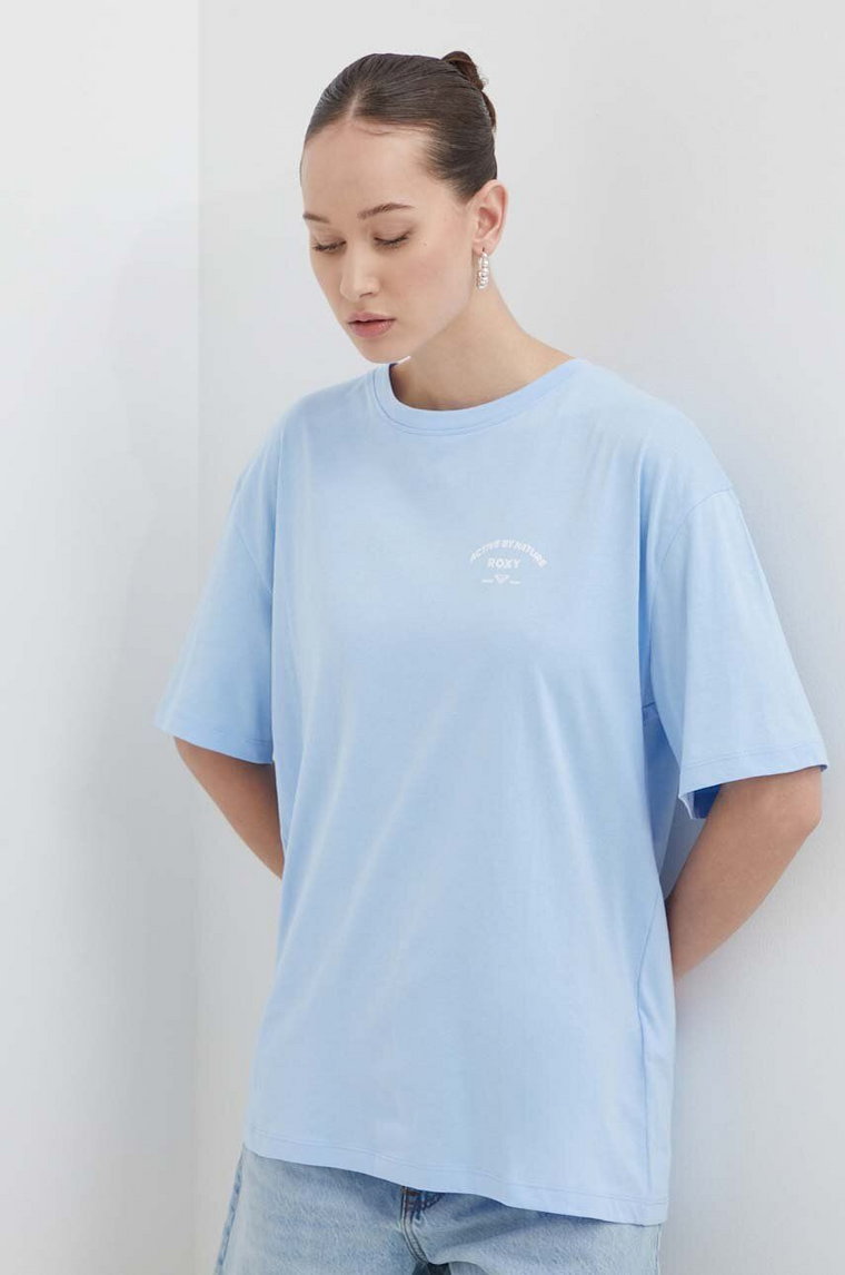 Roxy t-shirt bawełniany Essential Energy damski kolor niebieski ERJKT04130