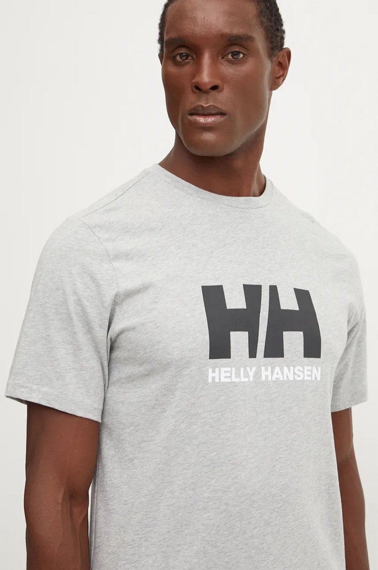 Helly Hansen t-shirt bawełniany HH LOGO męski kolor szary z nadrukiem 30396