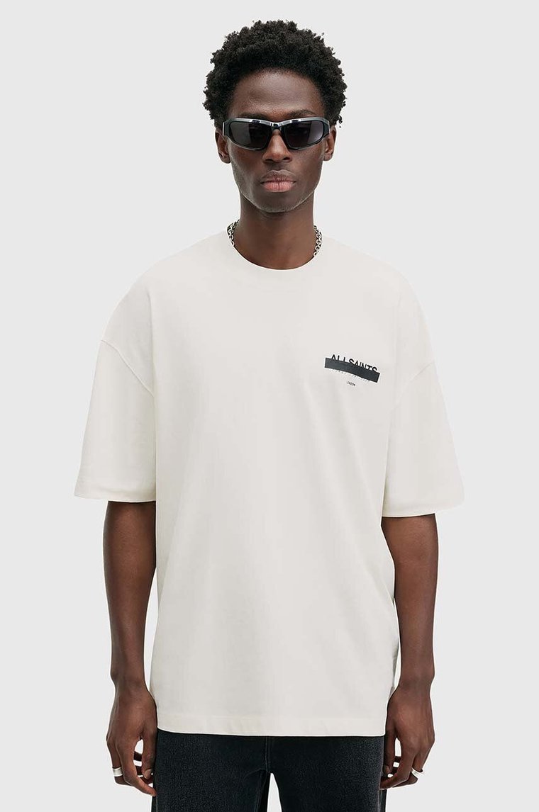 AllSaints t-shirt bawełniany REDACT SS CREW męski kolor biały z nadrukiem M002PC