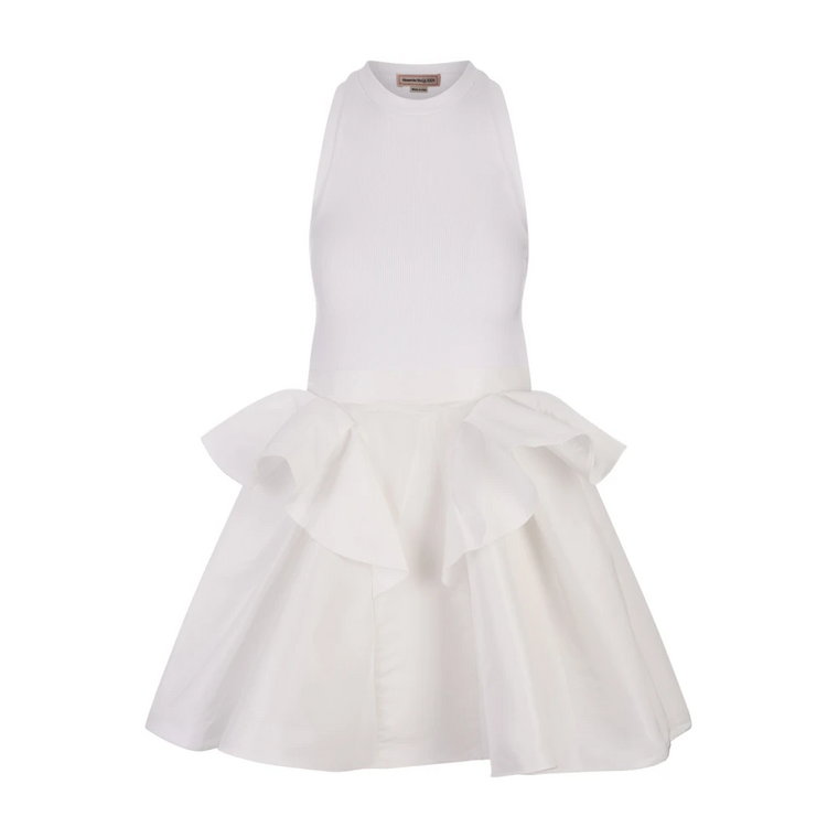 Biała Hybrydowa Mini Sukienka z Falbanami Alexander McQueen