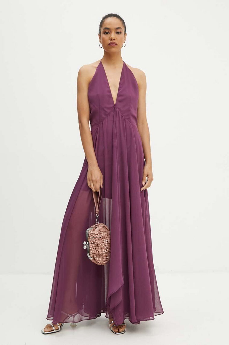 Rotate sukienka Chiffon Halterneck Dress kolor fioletowy maxi rozkloszowana 1129001364