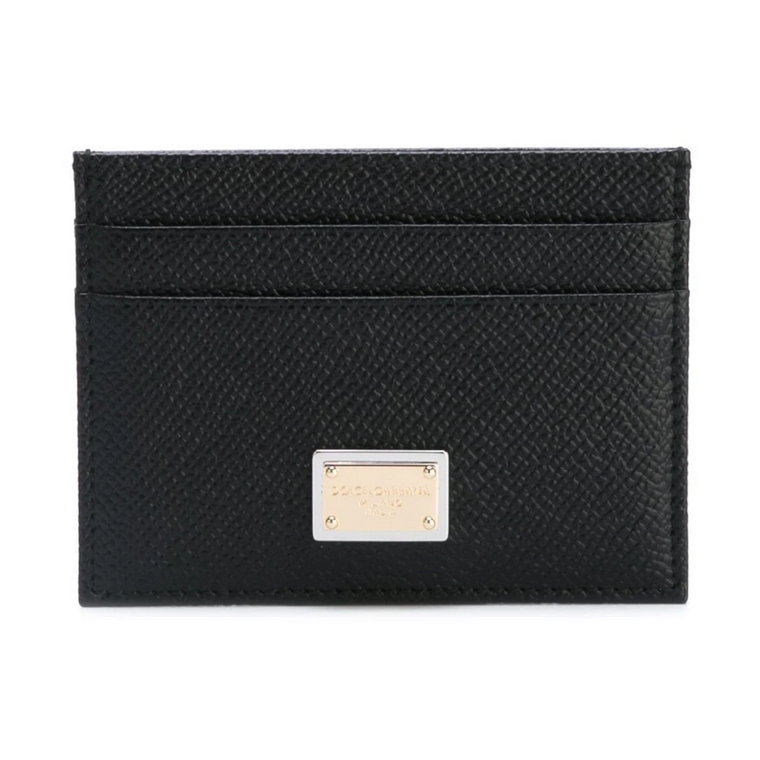 Czarny uderzany portfel skórzany z logo Dolce & Gabbana