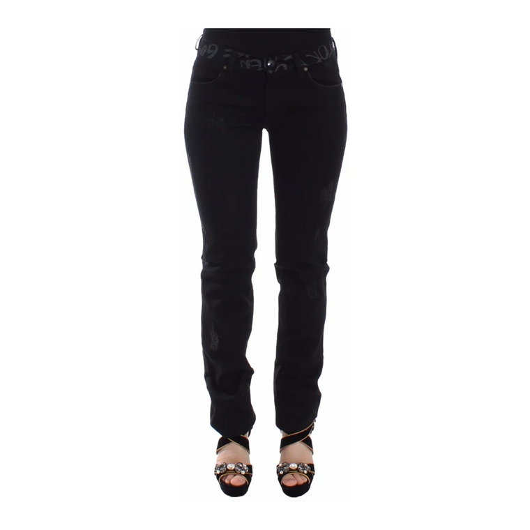 Czarne Wąskie Jeansowe Spodnie Skinny Stretch Ermanno Scervino