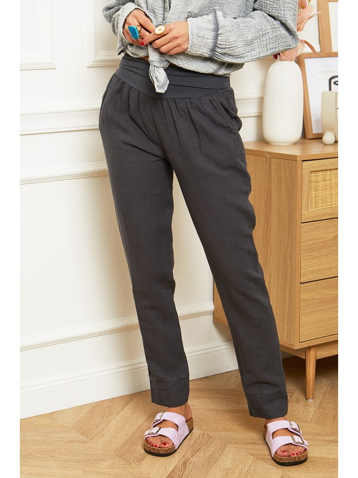 Rodier Lin Lniane spodnie "Provence" w kolorze antracytowym