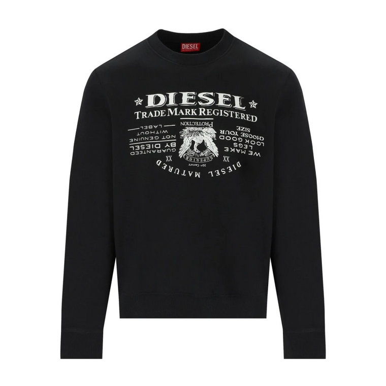 Czarny Bawełniany Sweter z Nadrukiem Logo Diesel