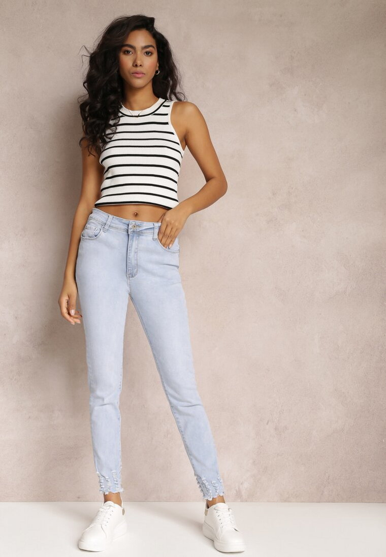 Jasnoniebieskie Jeansy Skinny High Waist z Przetarciami i Efektem Push Up Aphrolla