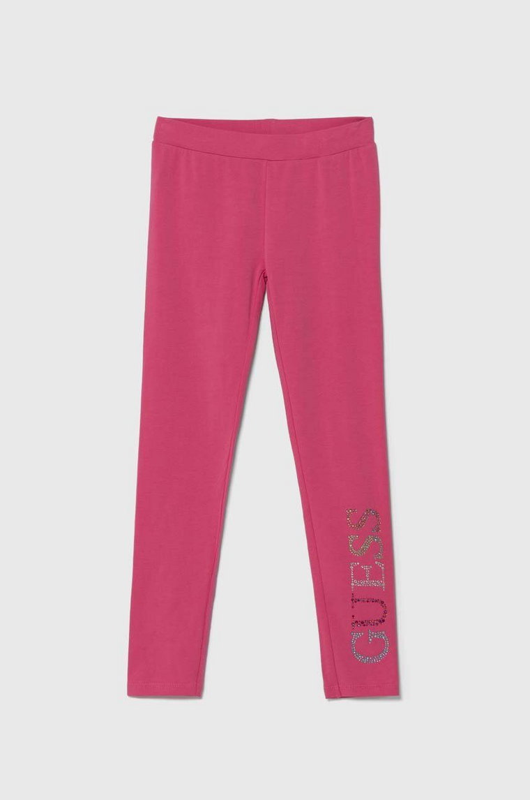 Guess legginsy dziecięce kolor różowy z aplikacją