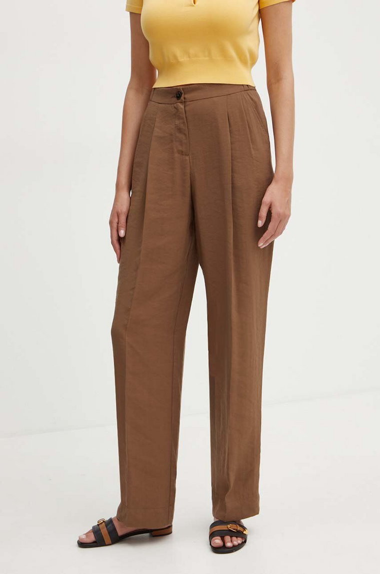 MAX&Co. spodnie damskie kolor brązowy szerokie high waist 2426136061200