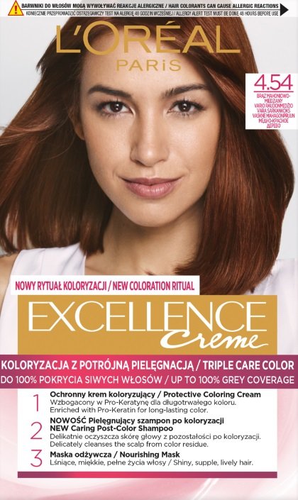 Loreal Excellence Creme Krem Koloryzujący 4.54 Brąz Mahoniowo-Miedziany