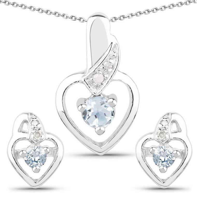 Srebrny komplet biżuterii z topazami niebieskimi i diamentami 0,59 ct