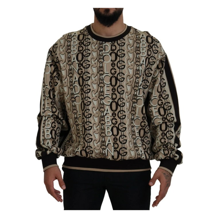 Beżowy Sweter z Nadrukiem Logo z Bawełny Dolce & Gabbana