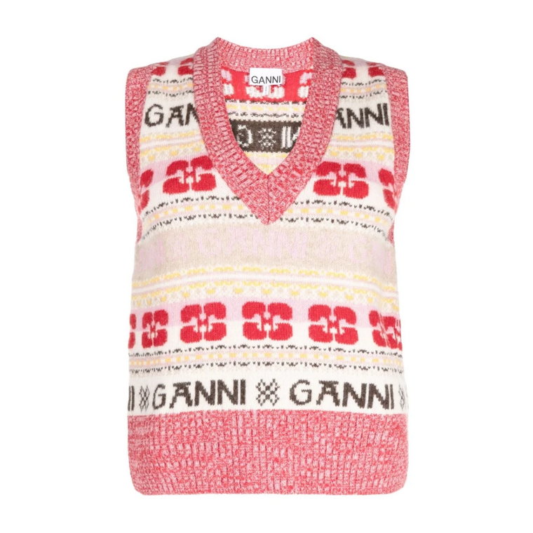 MultiColour Swetry z Logo Wool Mix Vest Ganni