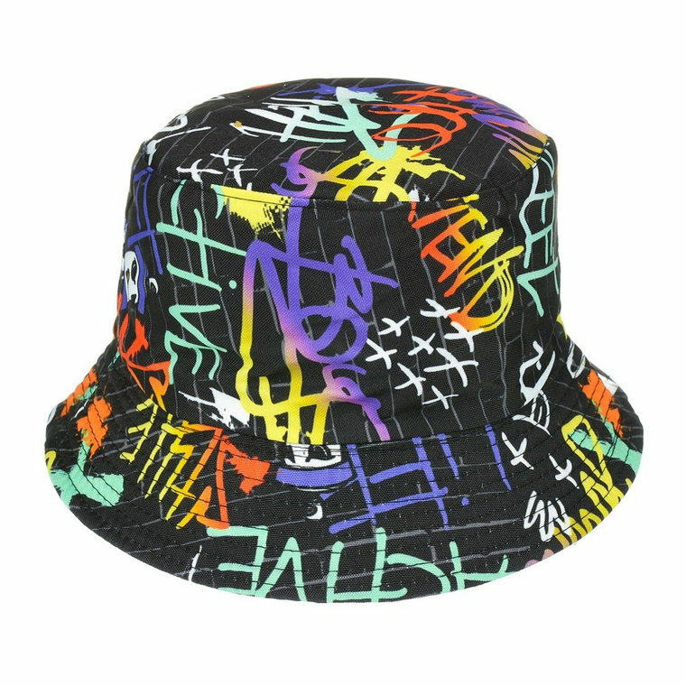 Kapelusz dwustronny bucket hat czapka czarna kolorowe napisy kap-m-36