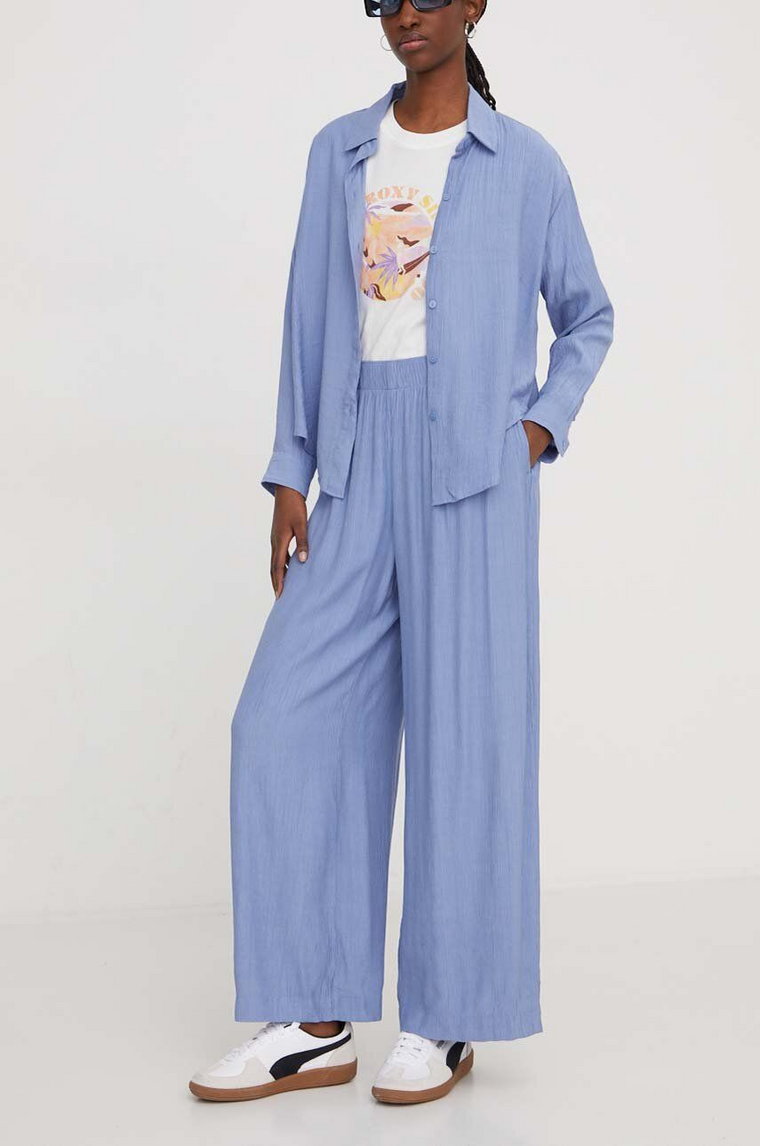 Abercrombie & Fitch spodnie damskie kolor niebieski szerokie high waist
