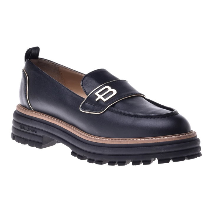 Calfskin loafers in black and platinum Baldinini