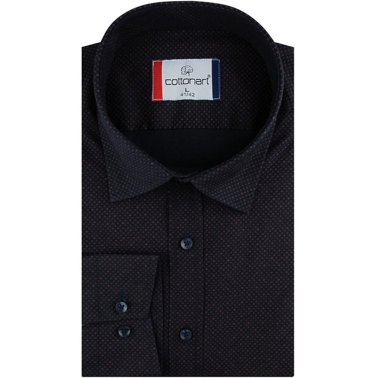 Koszula Męska Elegancka Wizytowa do garnituru czarna we wzorki z długim rękawem w kroju SLIM FIT Cottonart C234