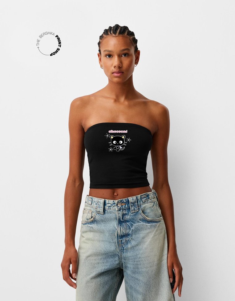 Bershka Top Bandeau Hello Kitty I Przyjaciele Kobieta M Czarny