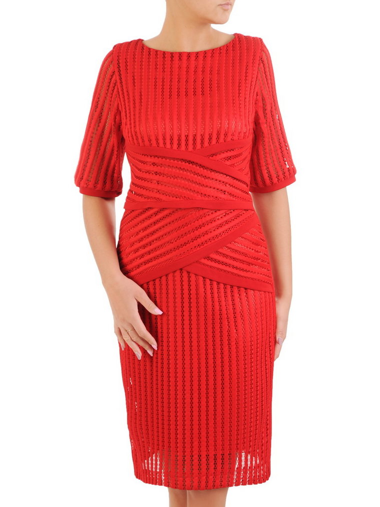 Elegancka, czerwona sukienka damska z koronki 33048
