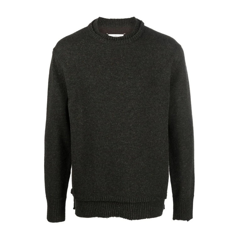 Wojskowa Zielona Elbow-Patch Crew Neck Sweter Maison Margiela