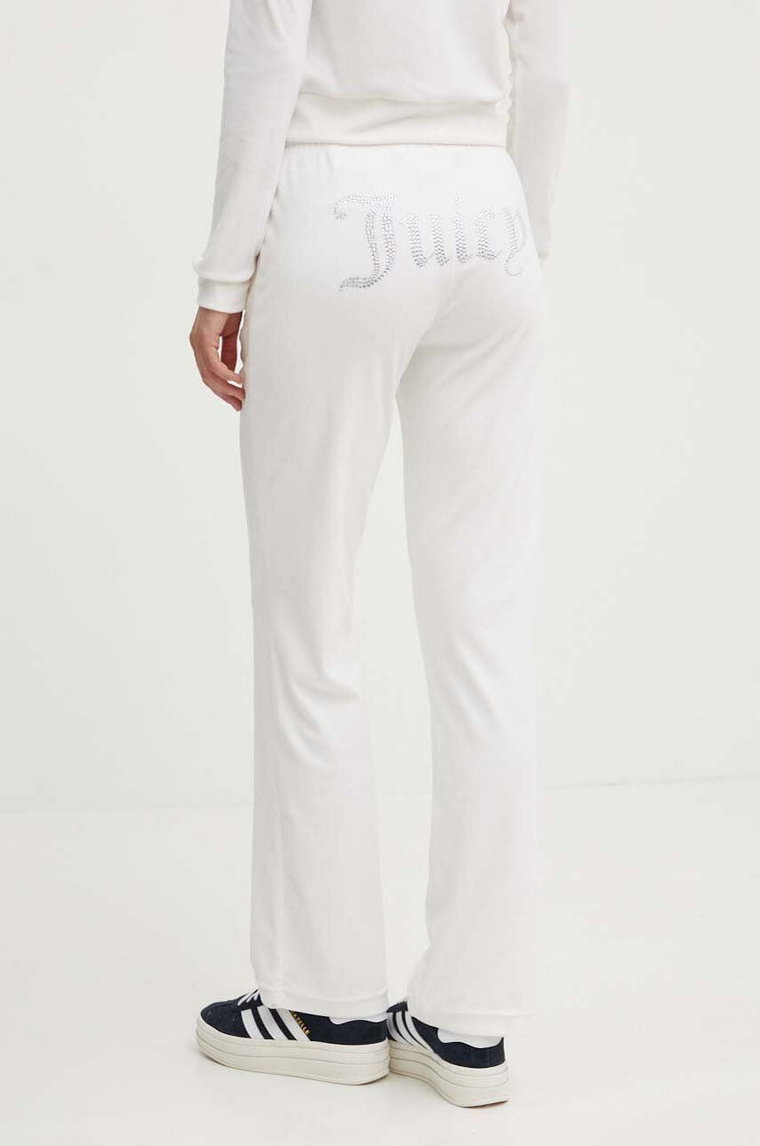 Juicy Couture spodnie dresowe welurowe TINA TRACKPANTS kolor biały z aplikacją JCAPW045