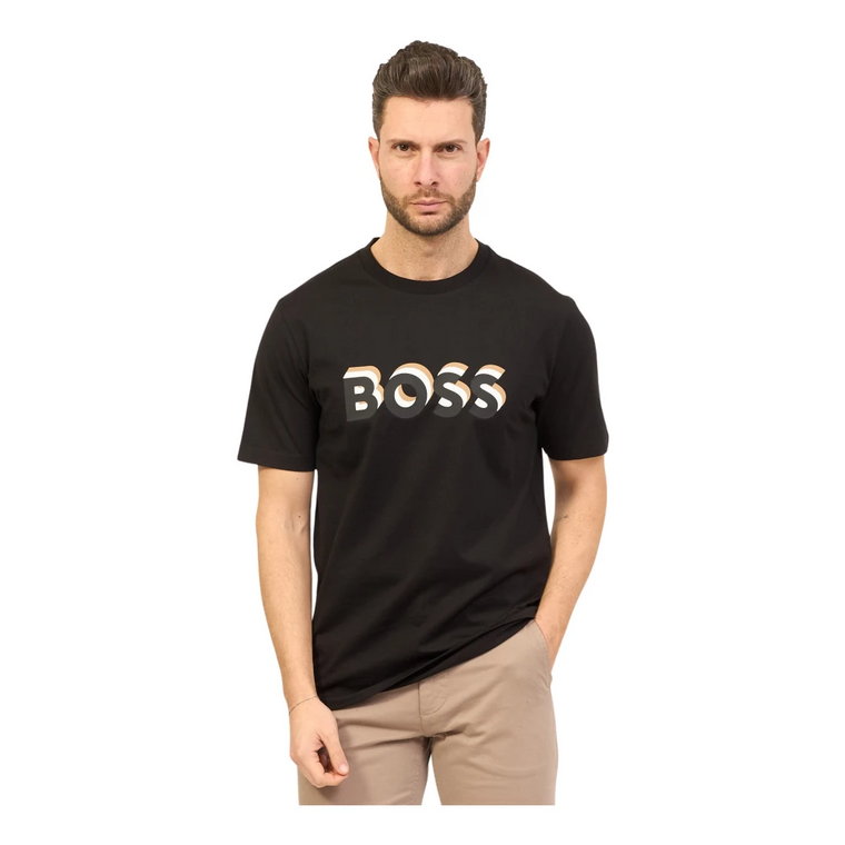 Regular Fit Bawełniana Koszulka z Gumowym Logo Hugo Boss