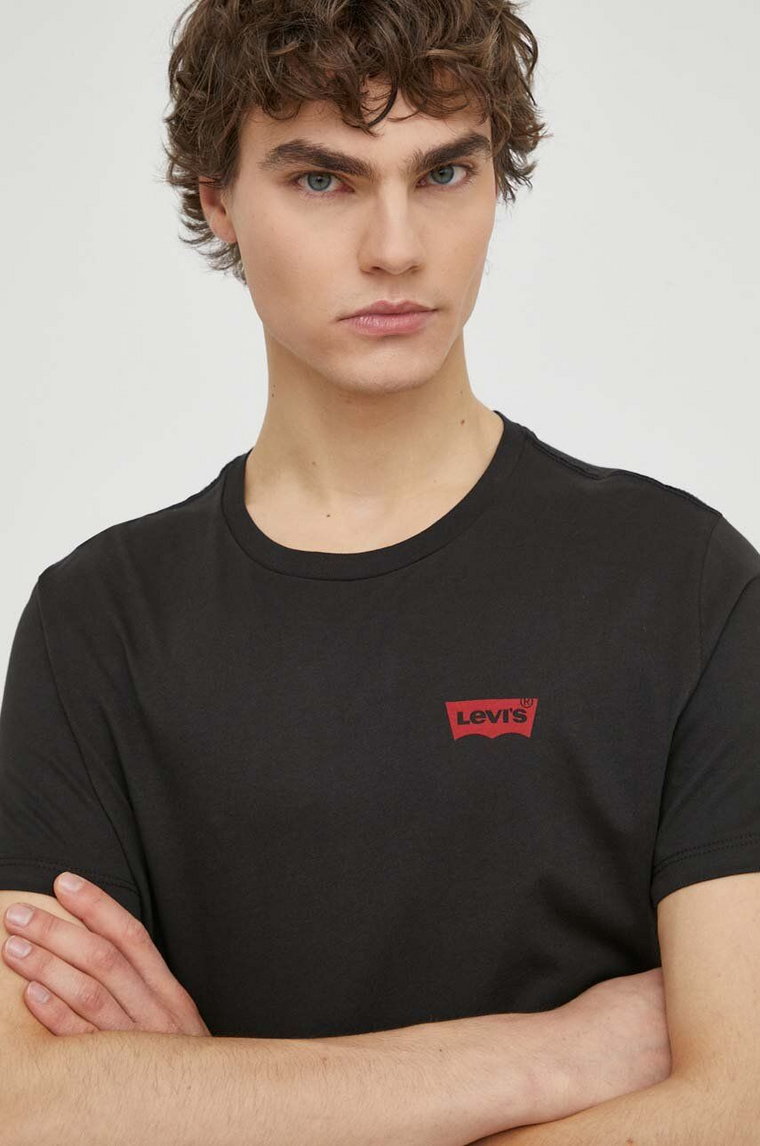 Levi's t-shirt bawełniany 2-pack męski kolor czarny z nadrukiem