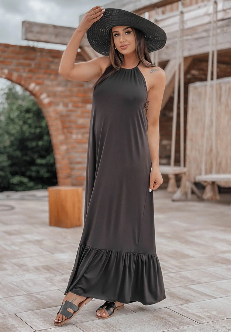 Czarna sukienka maxi z odkrytymi plecami Nyomi Jeden rozmiar