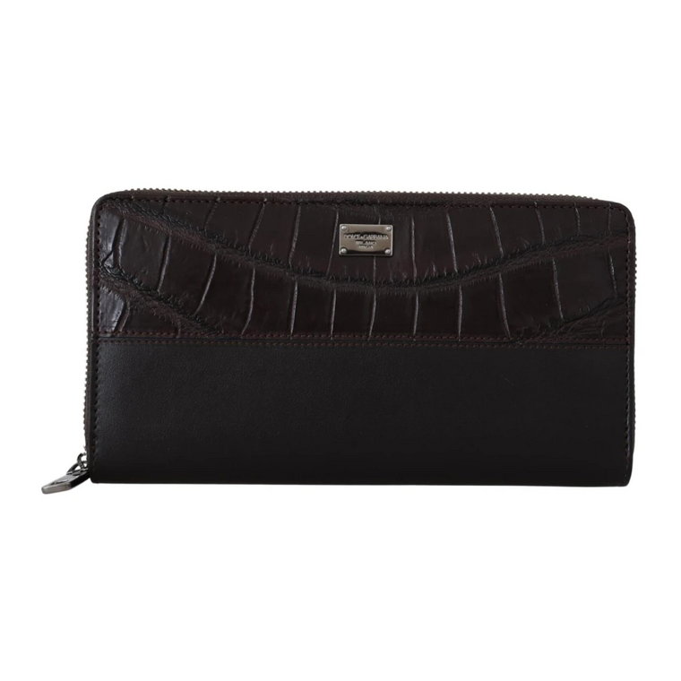 Brown Zip Around Continental Clutch Exotic Leather Wallet Dolce & Gabbana