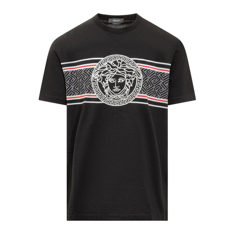 Czarna koszulka z okrągłym dekoltem i logo Meduzy Versace