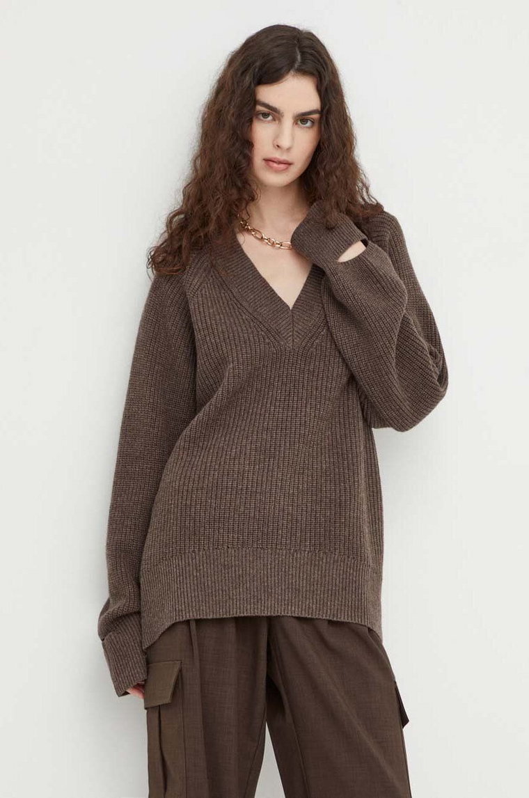 Herskind sweter wełniany damski kolor brązowy