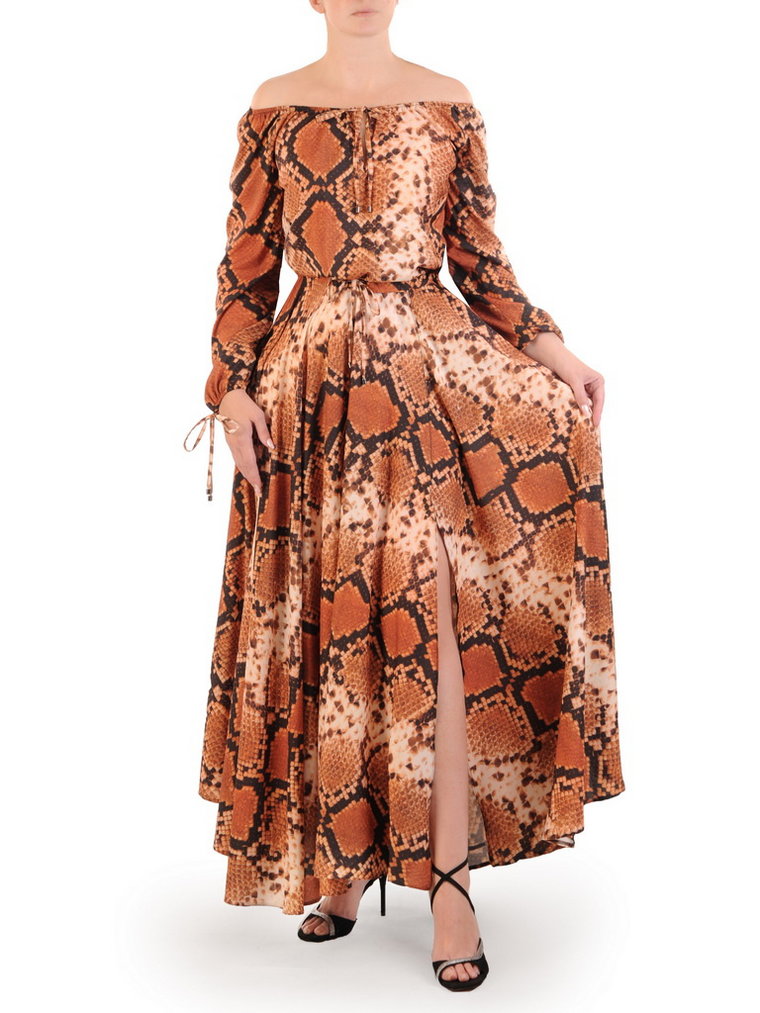 Sukienka maxi, elegancka kreacja z rozcięciem 34084