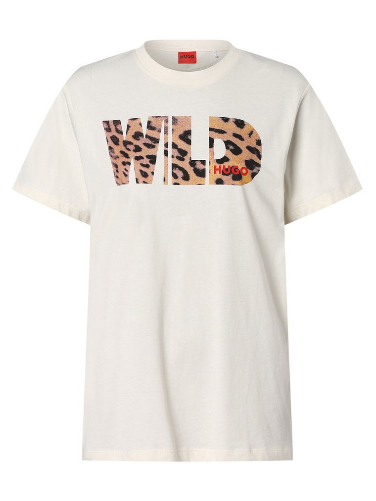 HUGO - T-shirt damski  Vintage Tee_3, beżowy|biały