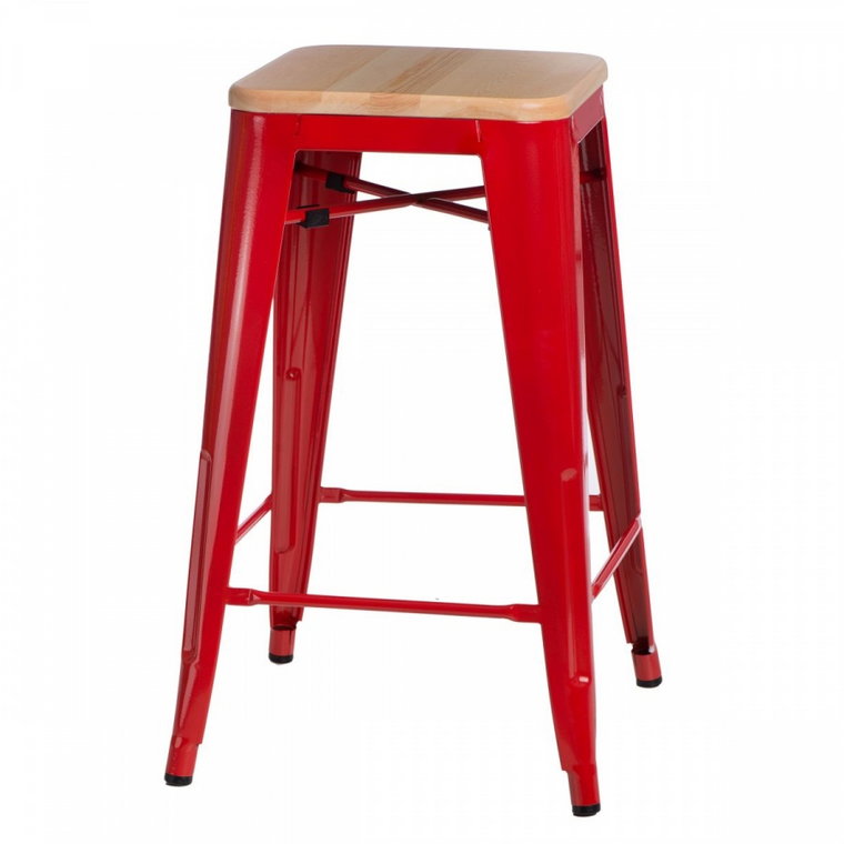 Krzesło barowe Paris Wood D2 65cm czerwone-sosna naturalna kod: 5902385726436