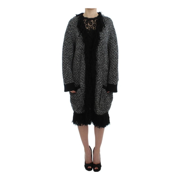 Black Gray Long Cape Cardigan Sweater Dolce & Gabbana