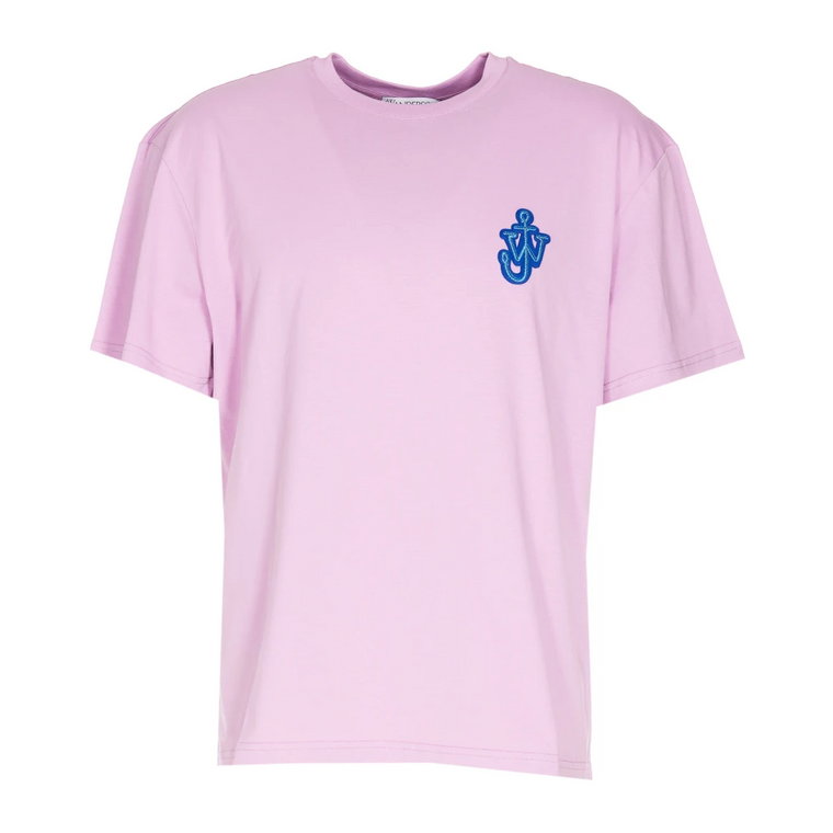 Różowy Bawełniany T-shirt z Okrągłym Dekoltem i Logo JW Anderson