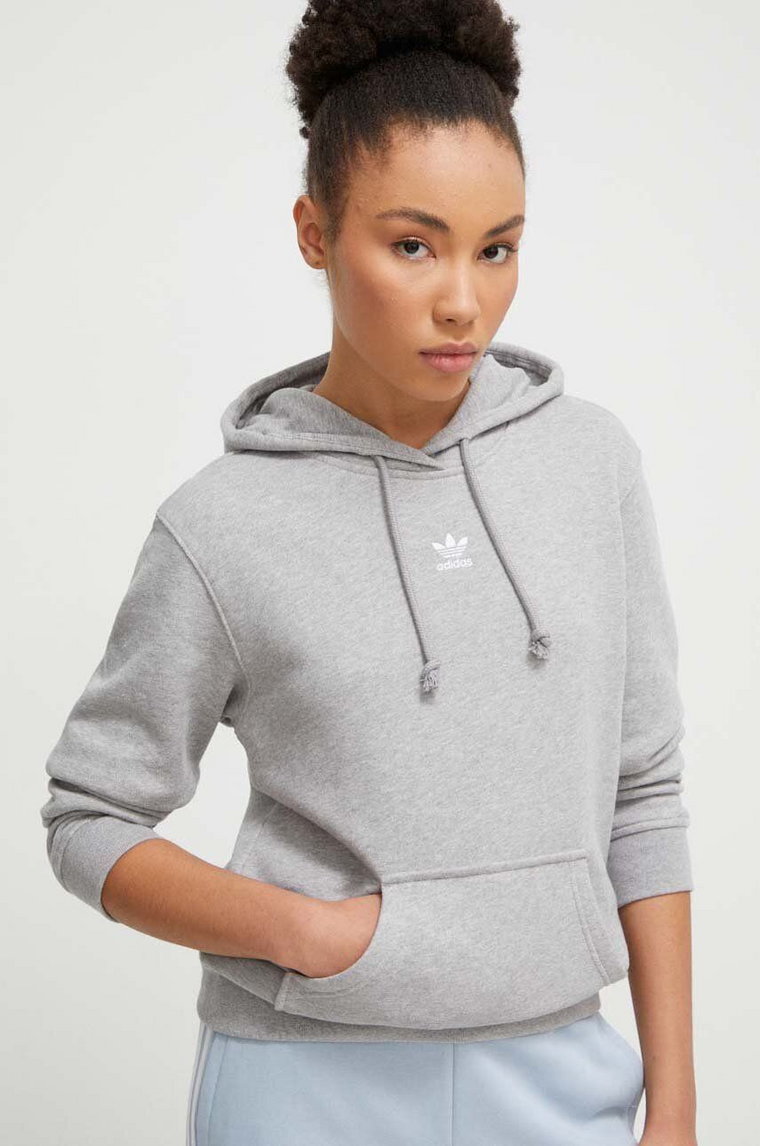 adidas Originals bluza bawełniana damska kolor szary z kapturem melanżowa IJ9760