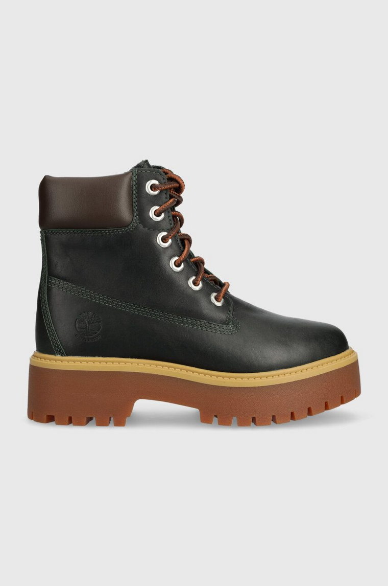 Timberland workery skórzane Stone Street 6in WP damskie kolor zielony na płaskim obcasie TB0A5RK1EA11