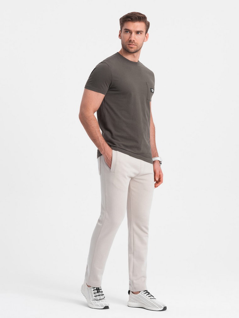 Męskie spodnie dresowe z nogawką bez ściągacza - jasnobeżowe V1 OM-PABS-0206