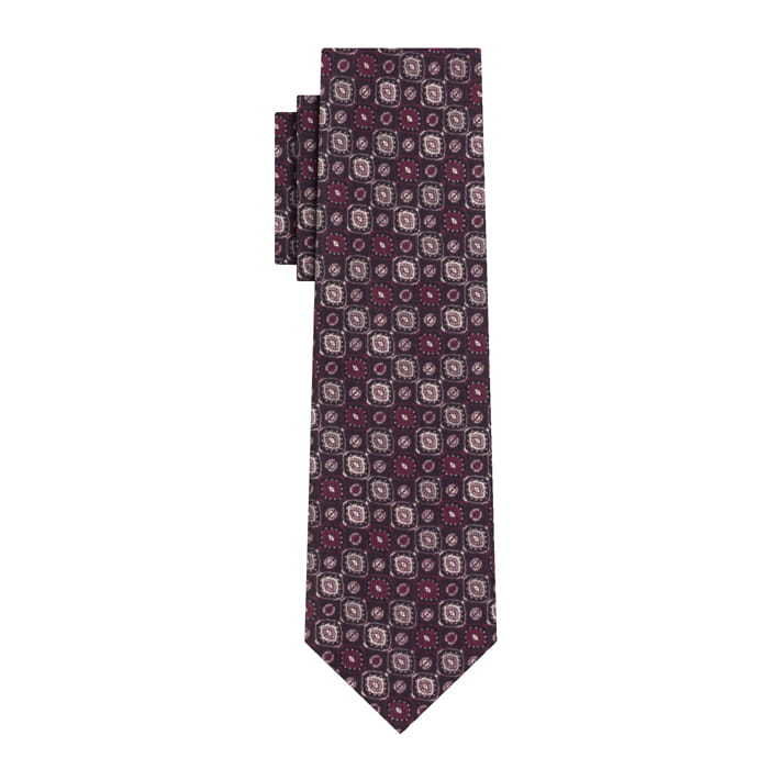 Krawat bawełniany bordowy we wzory EM 10