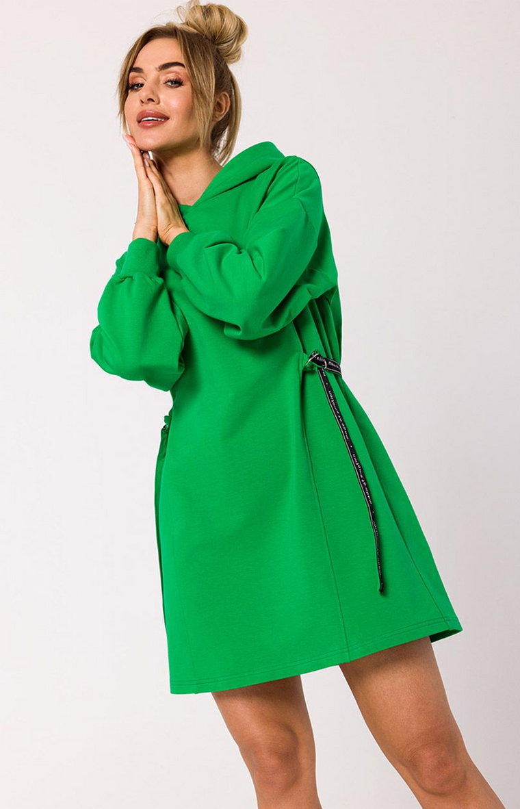 Bawełniana sukienka z kapturem w kolorze soczystej zieleni M730, Kolor intensywna zieleń, Rozmiar M, MOE