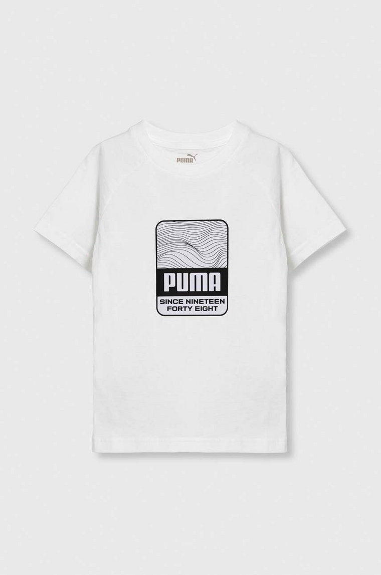 Puma t-shirt bawełniany dziecięcy ACTIVE SPORTS Graphic Tee kolor biały z nadrukiem