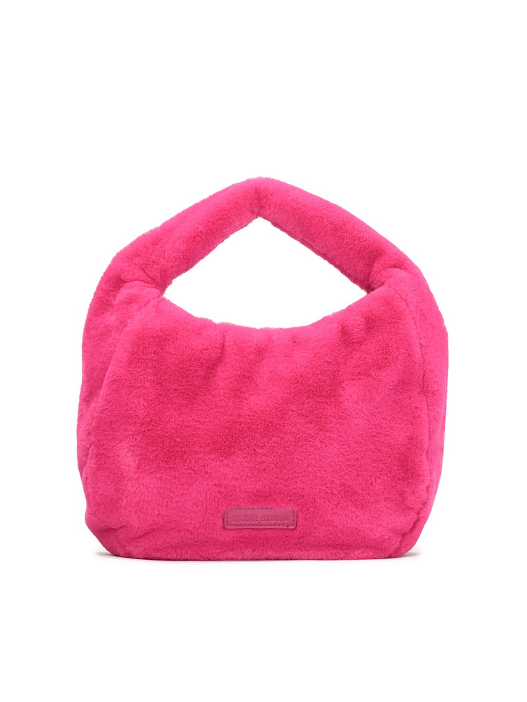 Różowa futrzana torebka do noszenia za uchwyt